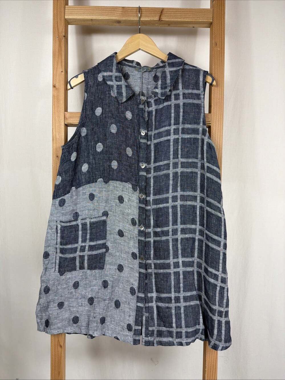 NWT Chalet Blue Sleeveless Button Up Pocket Long Vest Tunic #1142 Size LG USA